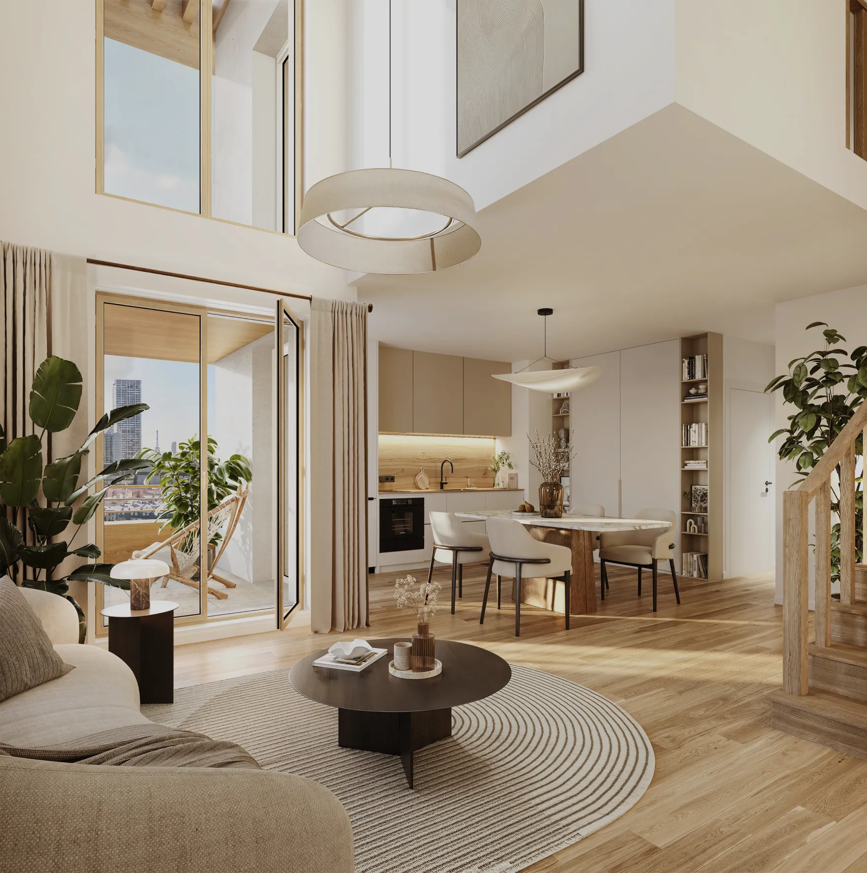 Séjour lumineux d’un appartement de la résidence